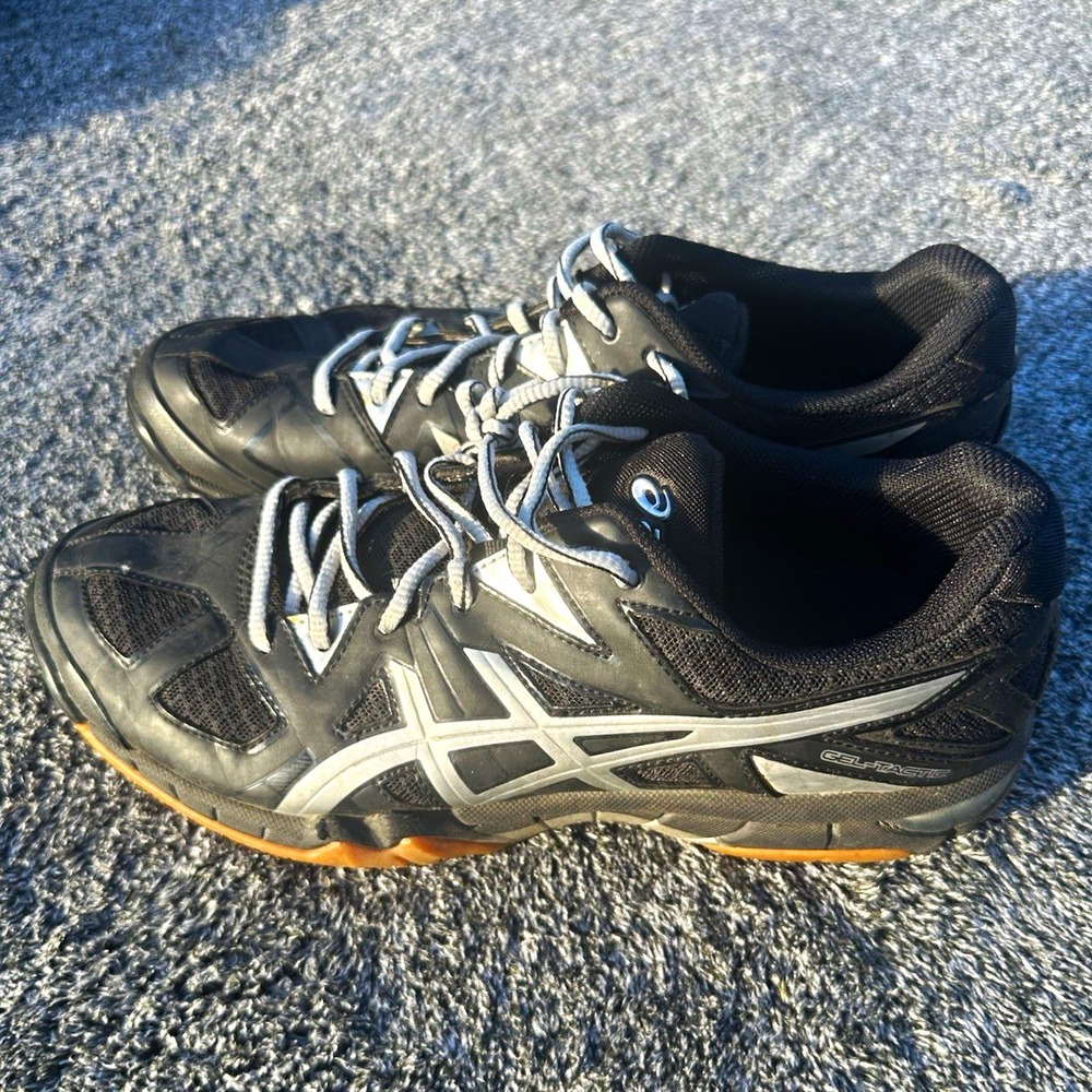 ASICS Gel Tactic B554N Men's 9.5 Black Silver Gum Volleyball Court Shoes Sneaker